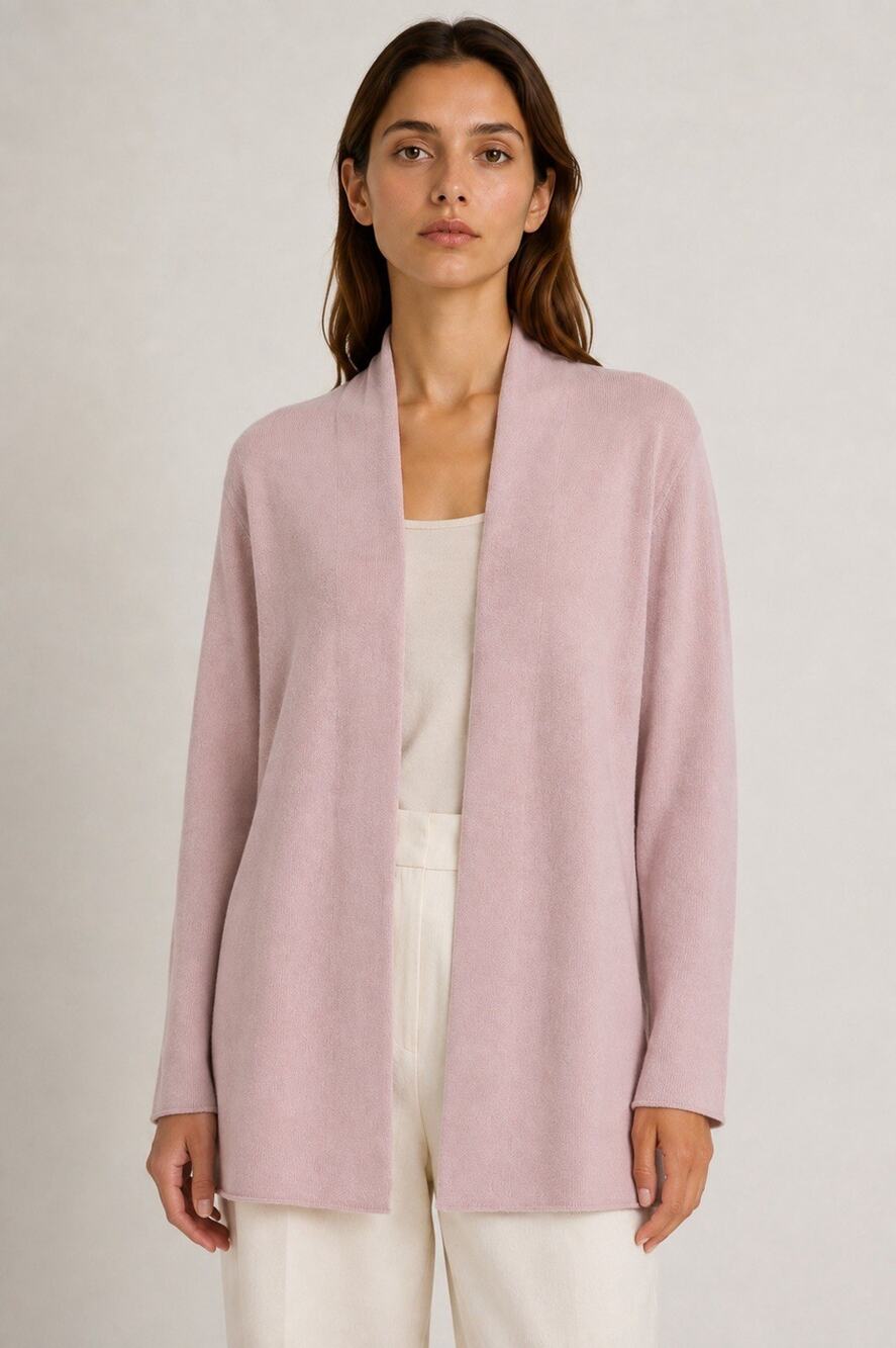 Neiman Marcus 100% Cashmere Long Open Front Cardigan Pink Women M